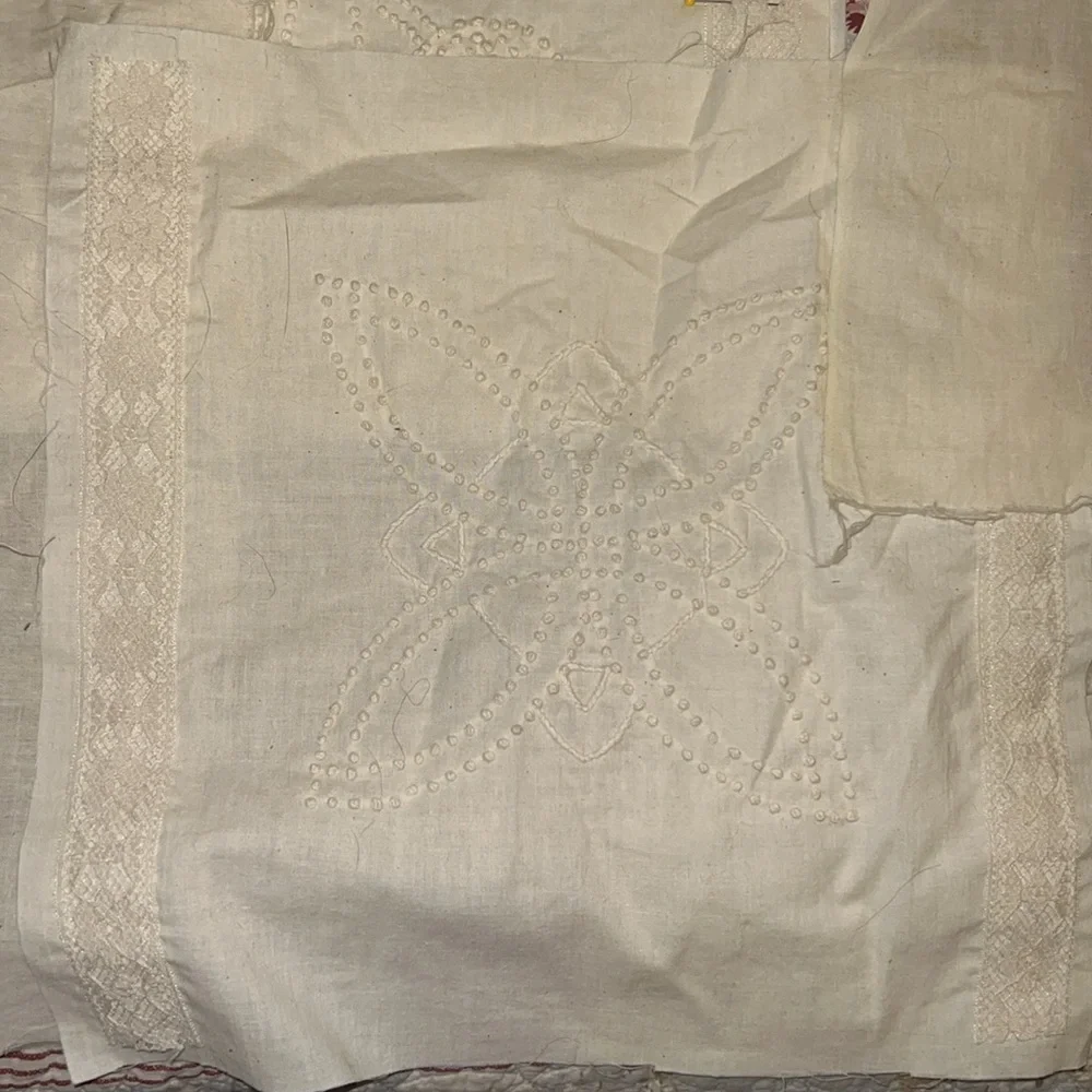 Lot 9 French hand Embroidered cream quilt Squares